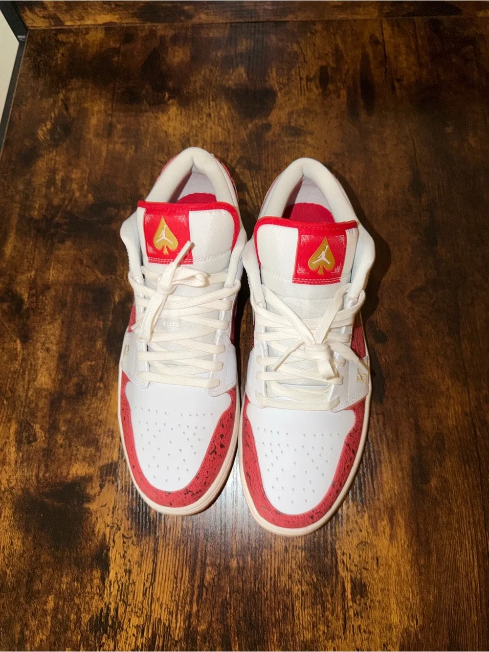 Jordan Low-Top Sneakers in White, Red, and Gold